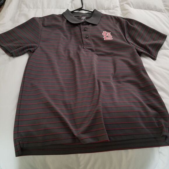 Men's Gray and Red Striped Polo Shirt With St. Louis CARDINALS! - Picture 1 of 5